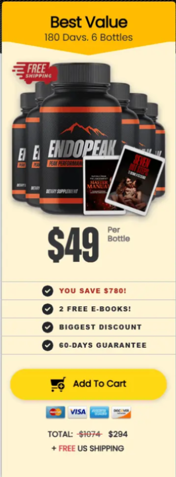 EndoPeak 180-day supply best value deal with free shipping