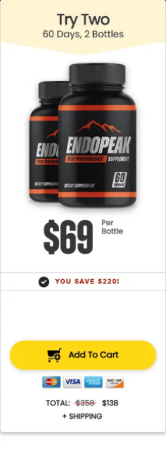 EndoPeak 60-day supply promotion with discounted bottle price